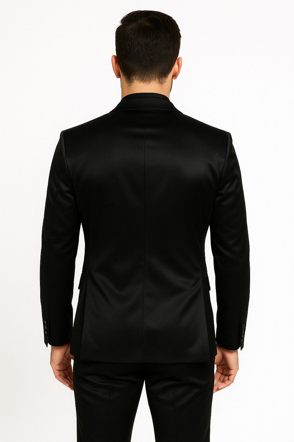 Black Satin Flex Two-Piece Suit – Slim Fit Sport Coat and Matching Pants