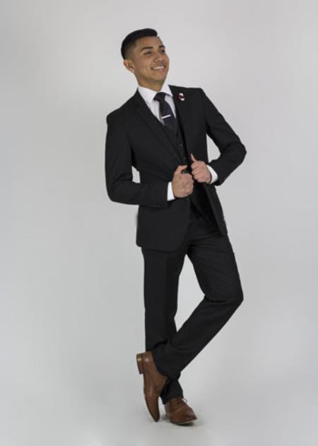 Men's 2 Button Slim Fit Suit Black Affordable - Discounted Priced On Clearance Sale