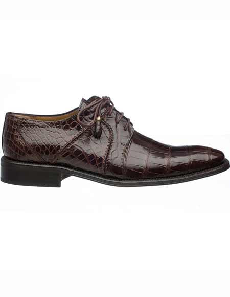 Ferrini Men's Tasseled Laces Genuine World Best Alligator ~ Gator Skin Derby Leather Shoes Chocolate
