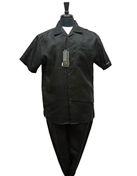 Men's Black Summer Casual Leisure 2 Piece Casual Two Piece Walking Outfit For Sale Pant Sets Suits with Cuffed Pants