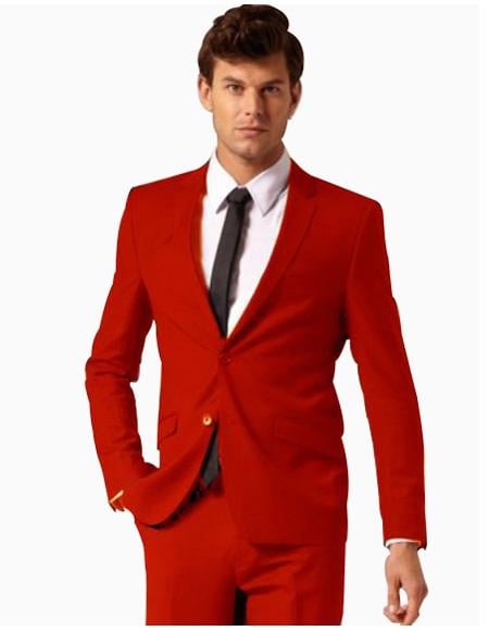 Mens Colorful 2 Button Style Cheap Priced Business Suits Clearance Sale Pants Free Matching bowtie Mens Red Suit ( Regular Cut or Slim Cut)
