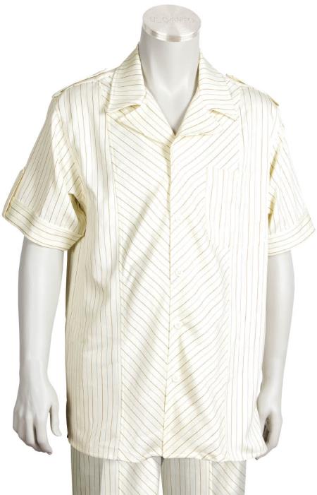Mens Walking Suit Men's 2 Piece Short Sleeve Two Piece Mens Walking Outfit Pant Sets Suit - Buttoned Accents Cream-Rust Leisure Casual Suit For Sale