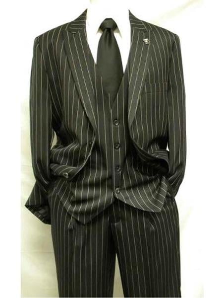 Mix and Match Suits 3 Piece Gangster Stripe Mars Vested Fashion Suit Black Men's Suit Separate Any Size Jacket & Pants