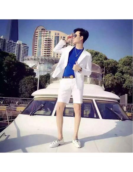Men's Summer Business Suits With Shorts Pants Set (Sport Coat Looking) White