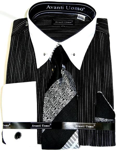 Black PinStripe Colorful Men's Dress Shirt