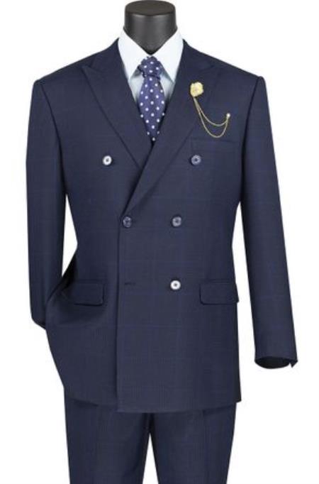 Mens Plaid Suit - Windowpane Suit - Double Breasted Suits