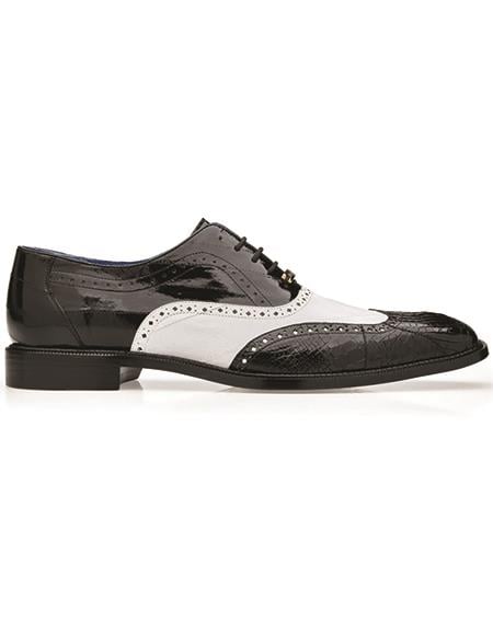Belvedere Varo Genuine Alligator - Eel Wing Wingtip Shoes Black - White