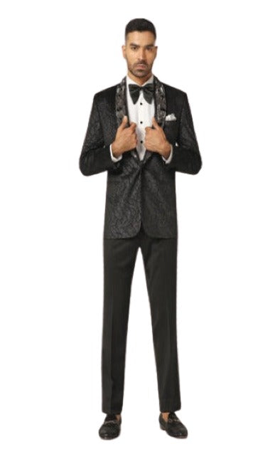 Mens Plus Size Blazers - Large Mens Blazers Mens Black Paisley Blazer - Big and Tall Sport Coat With Bowtie