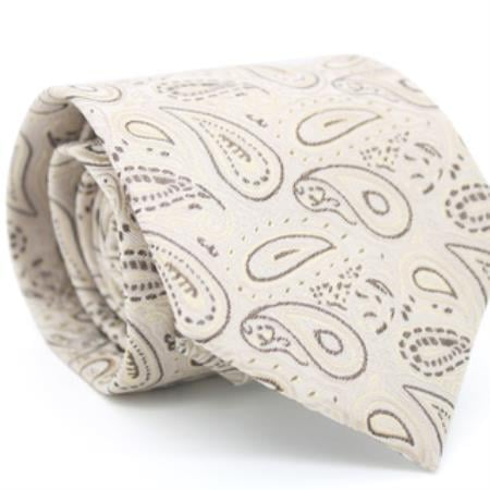 Slim Beige Classic P A I S L E Y Necktie with Matching Handkerchief - Tie Set - Men's Neck Ties - Mens Dress Tie - Trendy Mens Ties