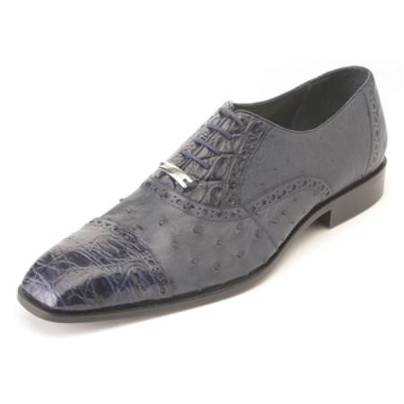 Authentic Genuine Skin Italian Men's Navy Ostrich & Crocodile ~ World Best Alligator Shoes ~ Gator Skin Mens Ostrich Skin Shoes