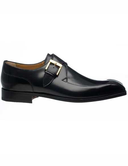 Ferrini Men's French Calfskin Monk Strap With Buckle Bicycle Toe Black World Best Alligator ~ Gator Skin Shoes- Men's Buckle Dress Shoes