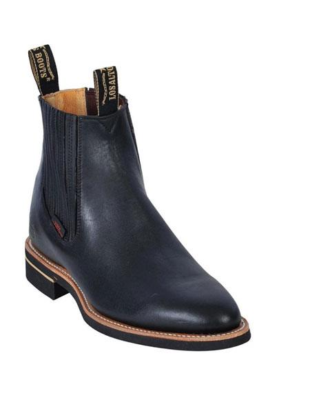Los Altos Boots Black Leather Chelsea Charro Botin Short Ankle Deer Boot ~ botines para hombre For Men - Short Cowboy - Western Ankle Boots