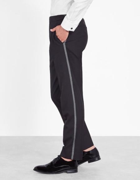 Men's Classic Black Slim Fit tuxedo Flat Front Men's Tapered Men's Dress Pants