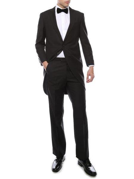 Men's Black 100% Wool Cutaway Tuxedo Regular Fit 2 Piece Peak Lapel Tuxedo Jacket with the tail suit tuxedo with tails