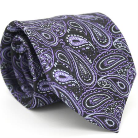 Slim Black & Purple Classic P A I S L E Y Necktie with Matching Handkerchief - Tie Set - Men's Neck Ties - Mens Dress Tie - Trendy Mens Ties