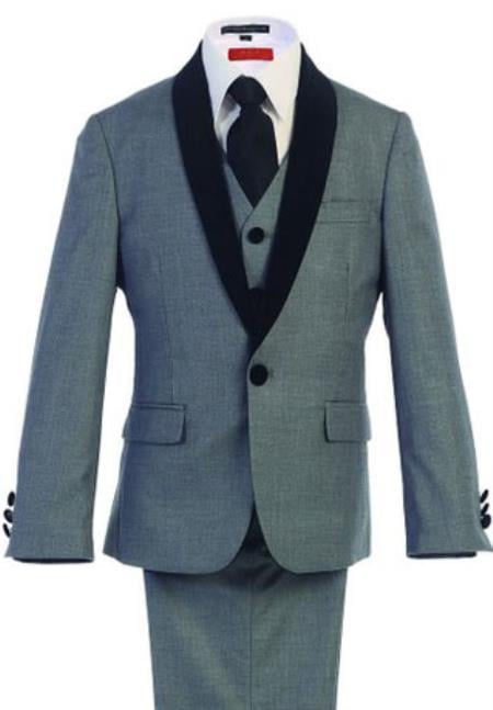 Boys Kids Sizes Tuxedo Suit AFT 3-Button Vest Classic Fit Suede Shawl Suit with Adjustable Tie Gray
