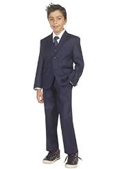 Boy's Tazio 3 Buttons Vest 5 piece Suit with Shirt & Tie Dark Navy