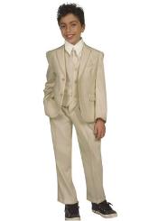 Boy's Tazio Side vents 5 piece Suit with Shirt & Tie Beige