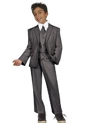 Boy's Tazio Tetron Silk lining Pants 5 piece Suit with Vest, Shirt & Tie Grey