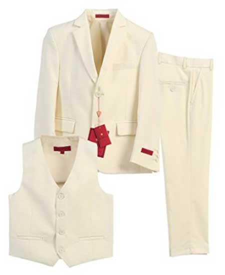 Boy's Formal 3 Piece Off White Vested Suit With Pants Set