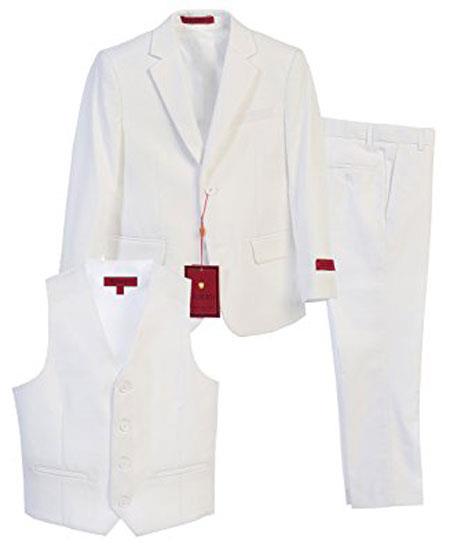Boy's White 3 Piece Vested Formal Suit With Pants Set