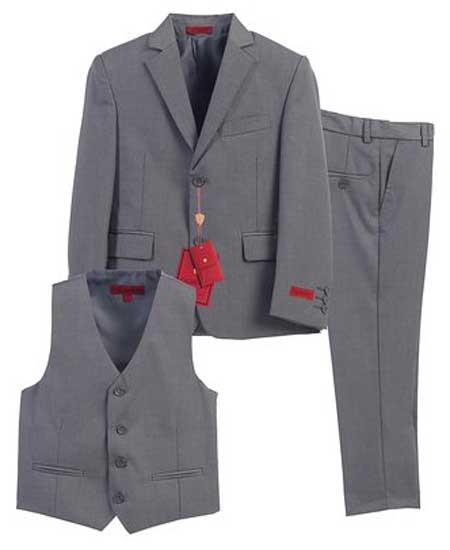 Boy's Formal Gray 3 Piece Vest Suit With Pants Set
