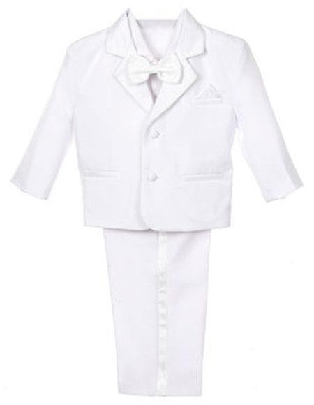 Boy's 5 Piece Set Formal Tuxedo With Vest Bow Tie Dress Suit White