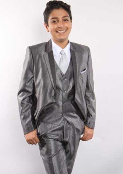 Boy's Two Toned Grey Suit Vested With Shirt,Tie & Hanky