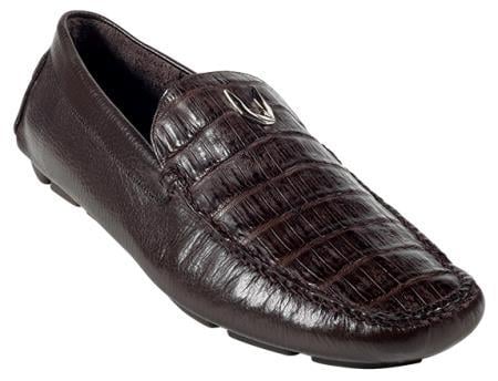 Brown Dress Shoe Mens Brown Genuine Caimen Belly Driver Vestigium Driving Shoes slip on Stylish Dress Loafer for men
