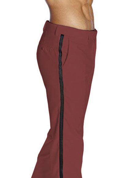 Men's Burgundy Two Front Pockets Classic Fit Tuxedo Pant Burgundy Tuxedo