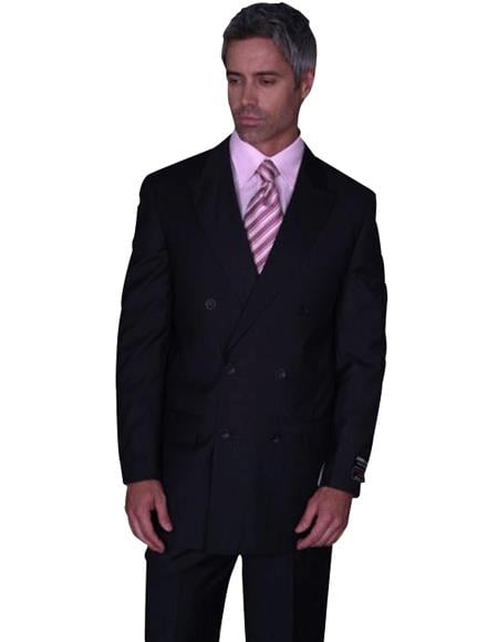 CLASSIC DOUBLE BREASTED SUITS SOLID COLOR BLACK Men's SUIT mensusa