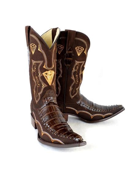 Men's Cafe Bota Vaquera Hombre Piel Coco Panza Imitacion Mexican Cowboy Boot For Men