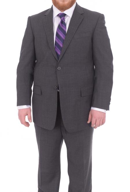 Mix and Match Suits Men's Portly Fit Charcoal Gray Checked Pattern 2 Button Super 130's Suit - Color: Dark Grey Suit Executive Fit Suit - Mens Portly Suit