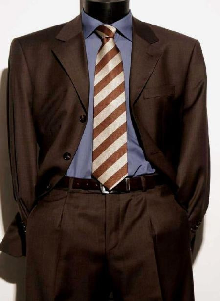 Chocolate Brown Italian Super 150's Wool premier quality italian fabric Design Men's Three buttons Suit - mensusa