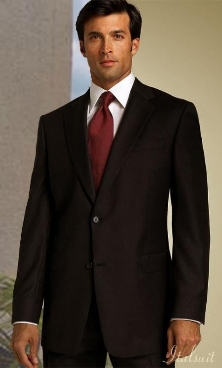Classic 2PC 2 Button Solid Color Solid Brown Men's Suit Pleated Pants side Vented mensusa