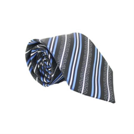 Slim Classic Blue/Black Necktie with Handkerchief - Men's Neck Ties - Mens Dress Tie - Trendy Mens Ties
