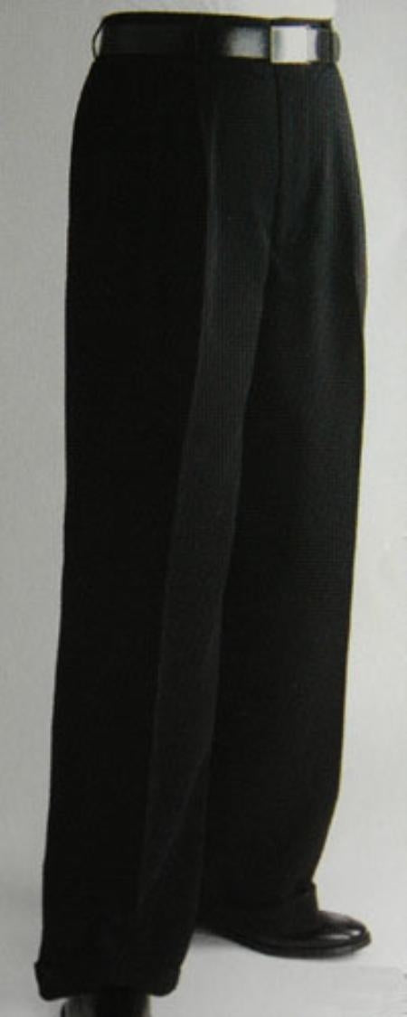 Black Wide Leg Dress Pants Pleated baggy dress trousers unhemmed unfinished bottom - Cheap Priced Dress Slacks For Men On Sale