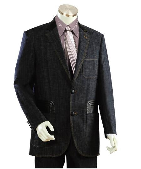 Men's 2 Buttons Suits Midnight Blue Denim Blue Fabric Leisure Casual Suit For Sale