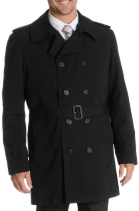 Blu Martini Button Up Double Breasted Rain Coat Black