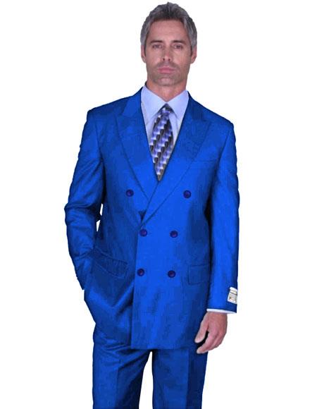 Men's Double Breasted Peak Lapel Royal Blue Dress Suits for Men Side Vented