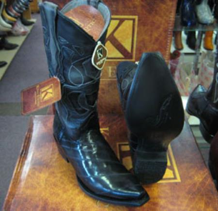 Men's Gray Dress Cowboy Boot Cheap Priced For Sale Online Genunie Eel King Exotic Boots Snip Toe- Botas De Anguila