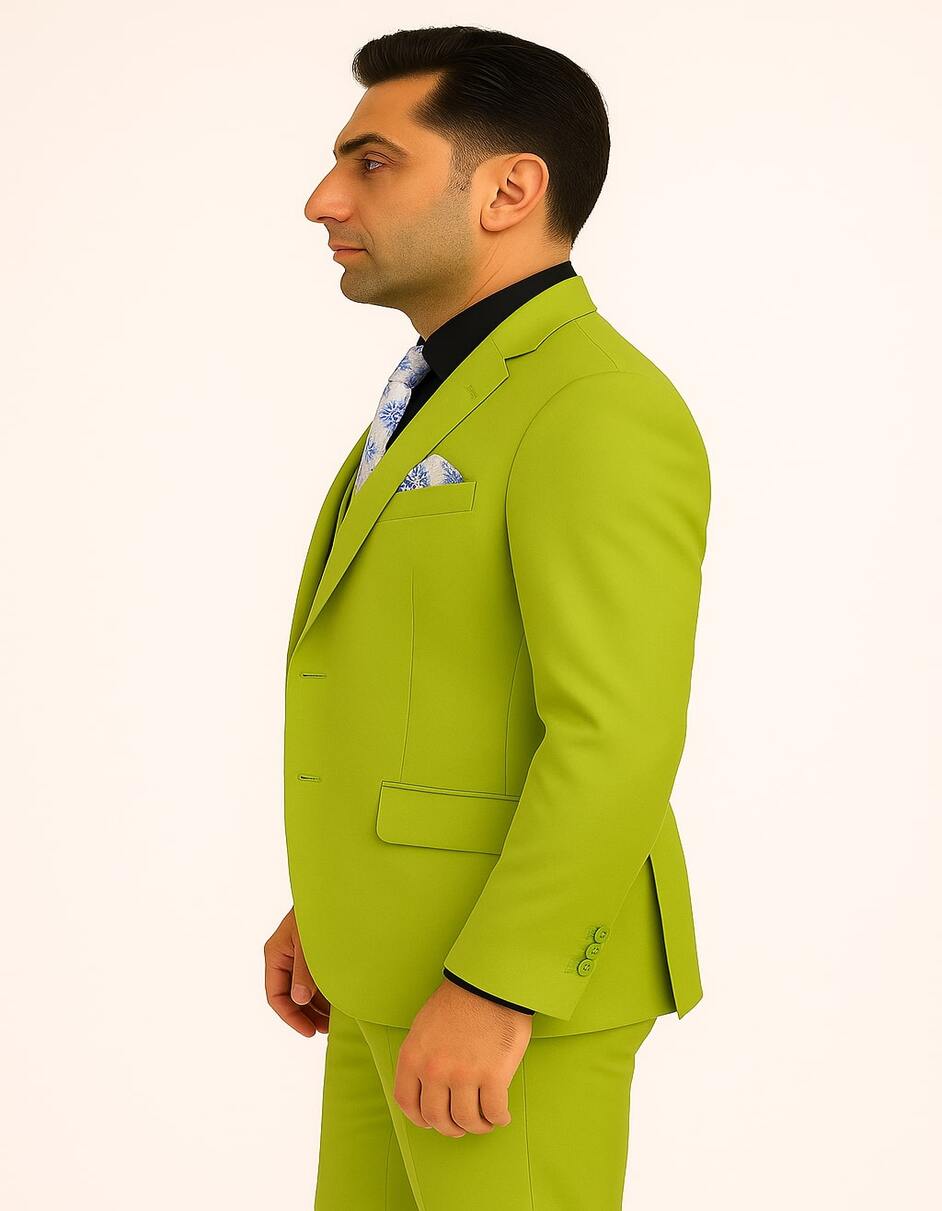 Men's Lime Green Three-Piece Suit with Floral Tie – Slim Fit Tuxedo for Weddings & Parties