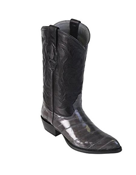 Men's Grey King Eel Skin J-Toe Los Altos Boots Dress Cowboy Boot Cheap Priced For Sale Online ~ botines para hombre With Saddle Vamp- Botas De Anguila
