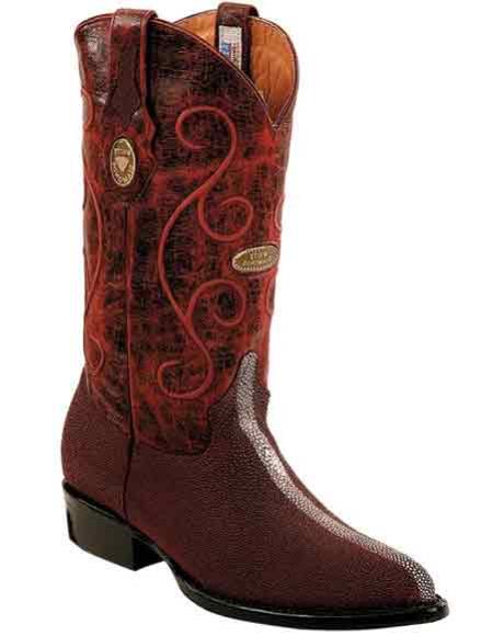 Men's Leather Burgundy ~ Wine ~ Maroon Color Genuine Stingray mantarraya skin J Toe With Replaceable Heel Cap Handcrafted Dress Cowboy Botas de mantarraya - Mantarraya boots Cheap Priced For Sale Online