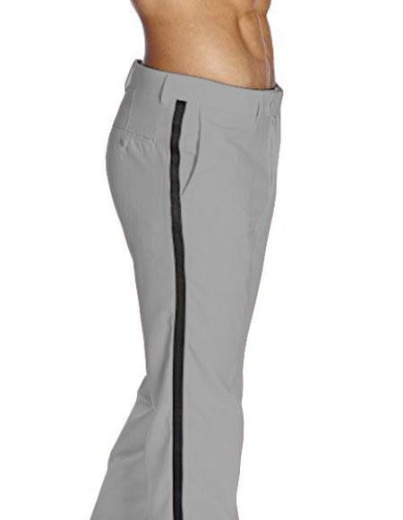 Men's Light Grey Flat Front With Satin Band Classic Fit Tuxedo Pant