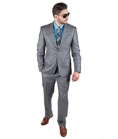 Slim Fit Men Grey Plaid 2 Button Suit - Dress Suit For Men