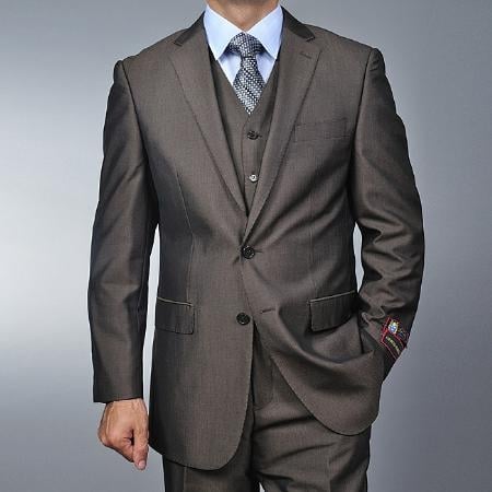 Men's Brown Teakweave 2-button Vested 2 Piece Suits - Two piece Business suits Suit mensusa