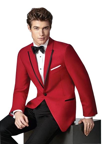 Men's 1 Button Red Slim Fit Peak Lapel Suit