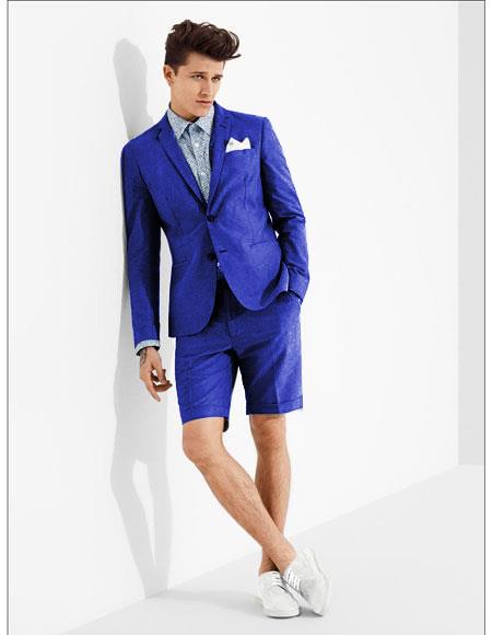 Men's summer business suits with shorts pants set (sport coat Looking) Indigo ~ Bright Blue