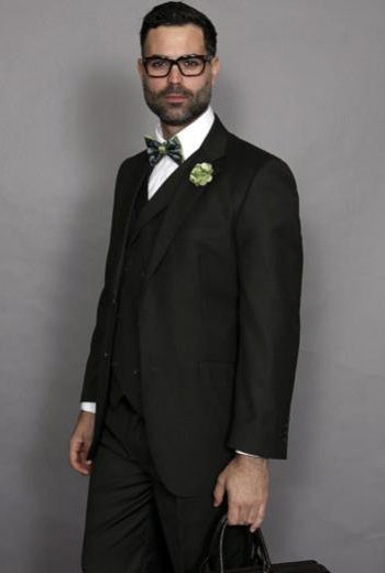 Mens Statement Suit Confidence Men's Italian Olive Double Breasted Vest 3 Piece Wool Suit With Pleated Pant